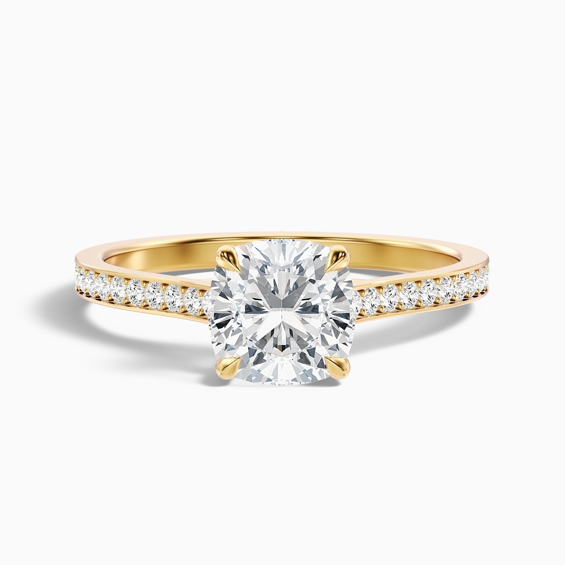Amour Cushion Cut Side Stone Pave Lab Grown Engagement Ring